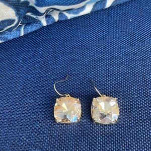 Pink champagne cushion and gold drop earrings